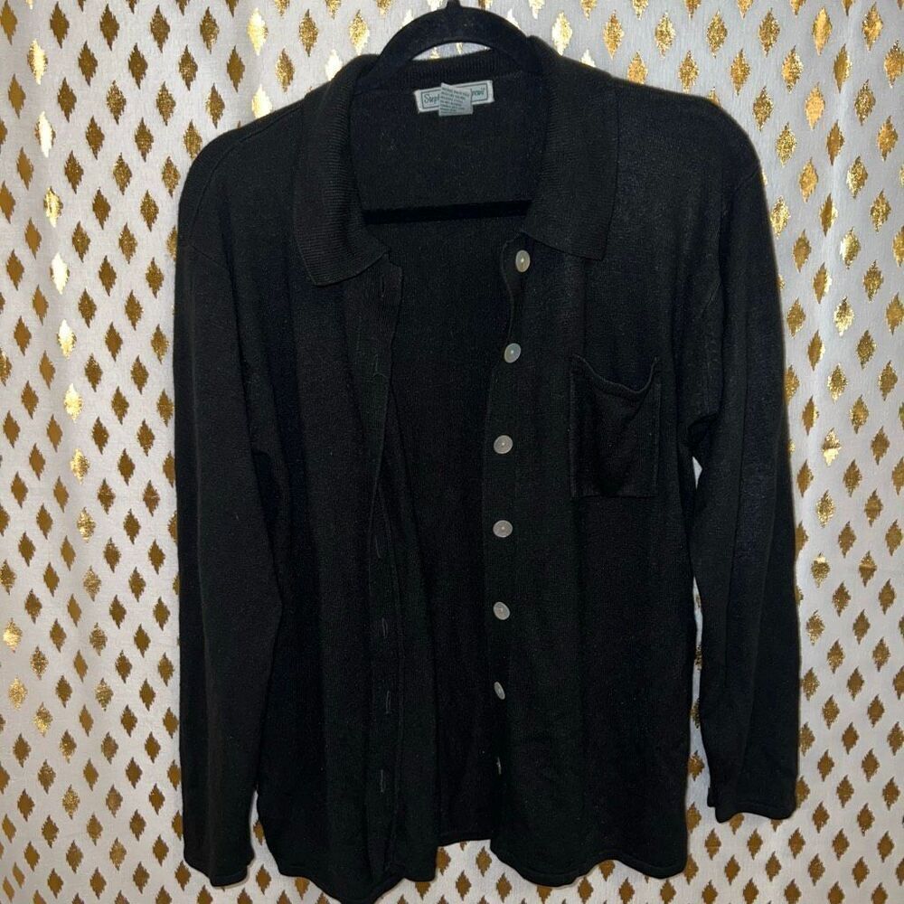 Stephanie Andrews collered Black soft cardigan sweater size M
